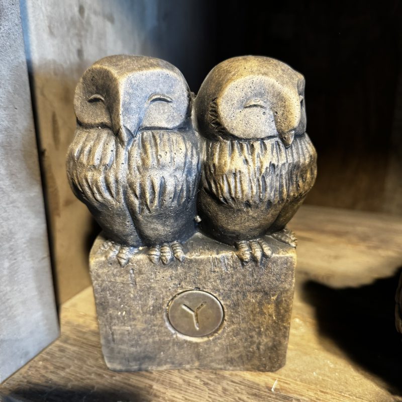 Two Owls At A Statue Majestic Brown